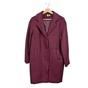 H&M Wool Blend Boucle Coat US Size 10 Plum Two Button Mid Length